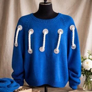 Melbourne Classix Vintage 80's‎ Large Blue Nautical Rope Knit Sweater OOAK Coast
